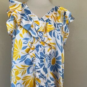 Liz Claiborne Blue and Yellow Floral Blouse
